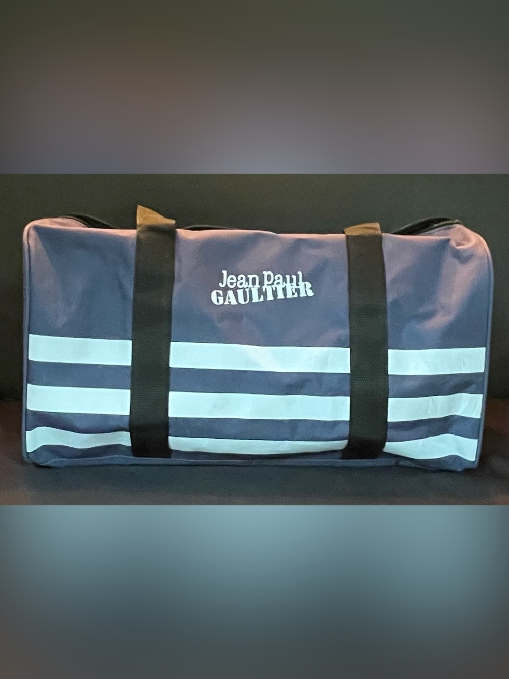 Jean Paul Gaultier Blue and White Striped Duffel Bag